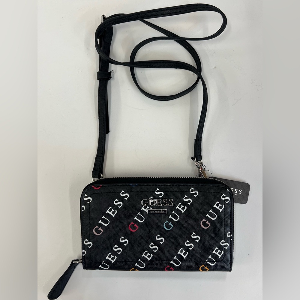 Guess Black and Multicolor Logo Silverman Mini Bag